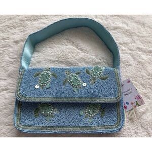 Handcrafted In India Sea Turtle Beaded Shoulder Bag Blue Green Aqua Viral NEW